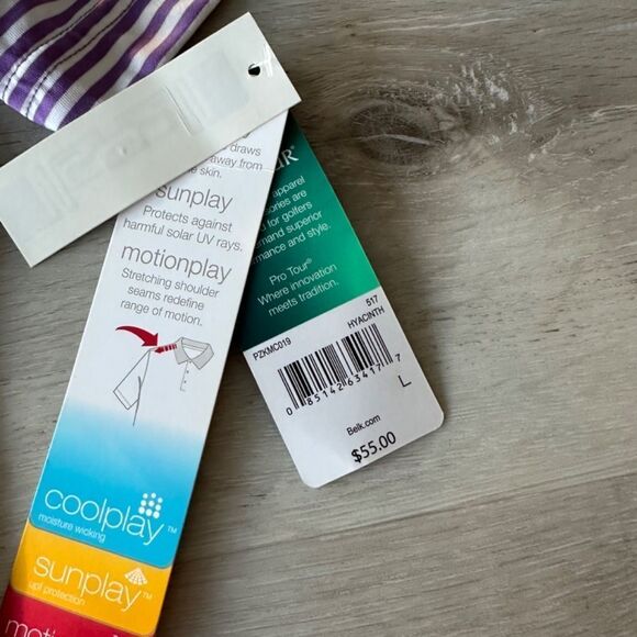 Pro Tour Cool Play Striped Polo Hyacinth‎ L NWT - Picture 5 of 6